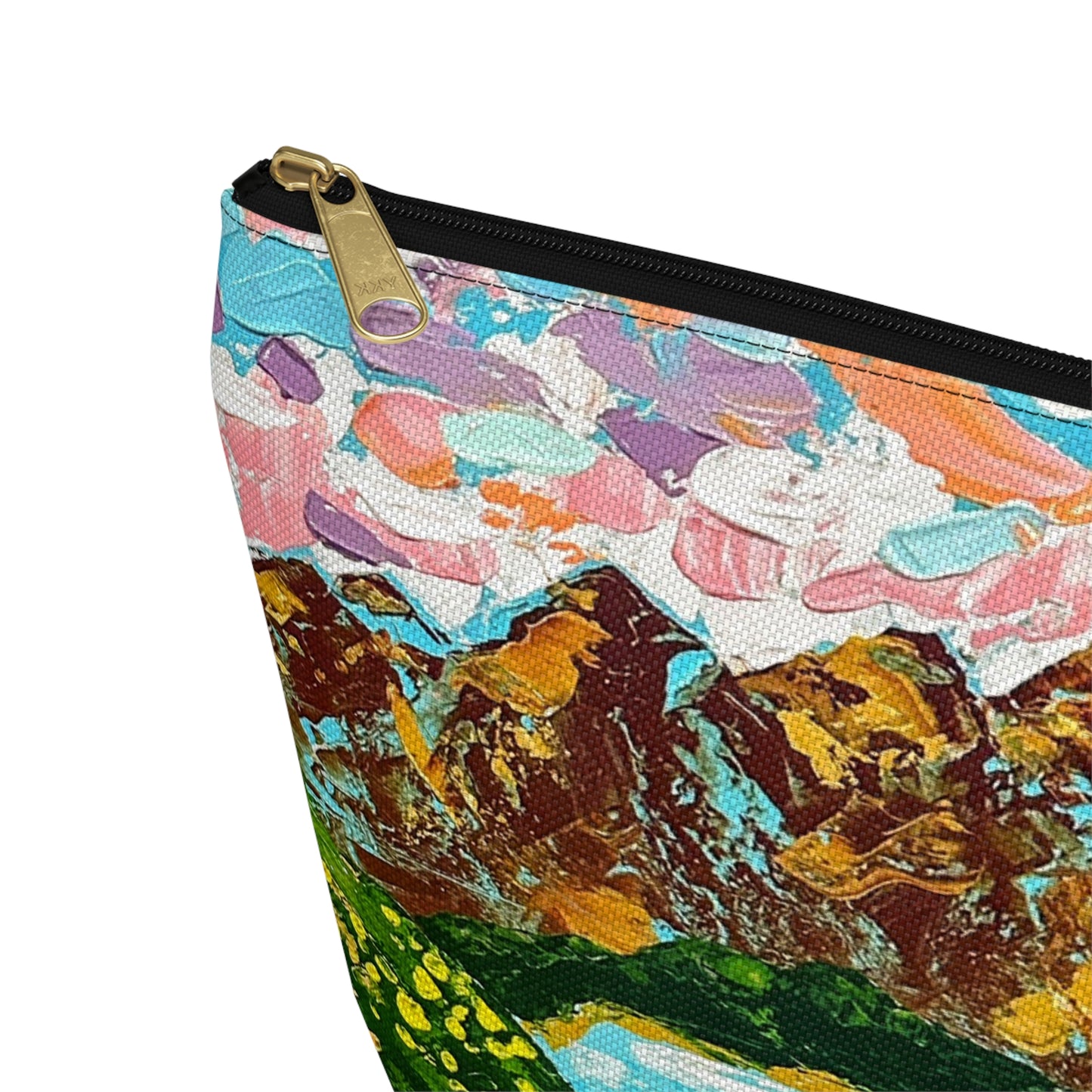 Faith Moves Mountains Accessory Pouch — Floral Landscape T-Bottom Makeup Bag