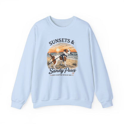 Sunsets & Sandy Paws Crewneck Sweatshirt – Beach Dog Graphic