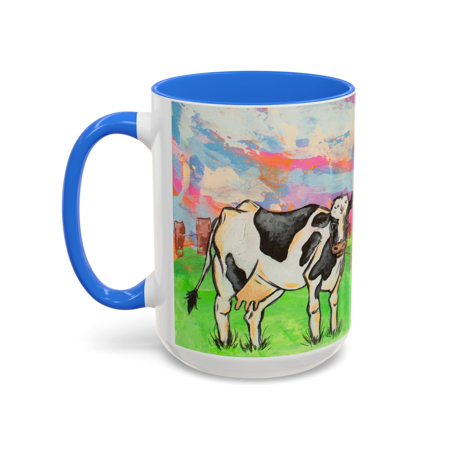 Colorful Cow Farm Art Mug (15oz) — Bright Pasture Ceramic Coffee Cup