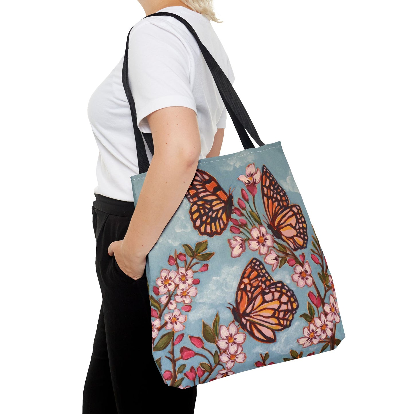Monarch Blossom Tote Bag — Floral Butterfly All-Over Print
