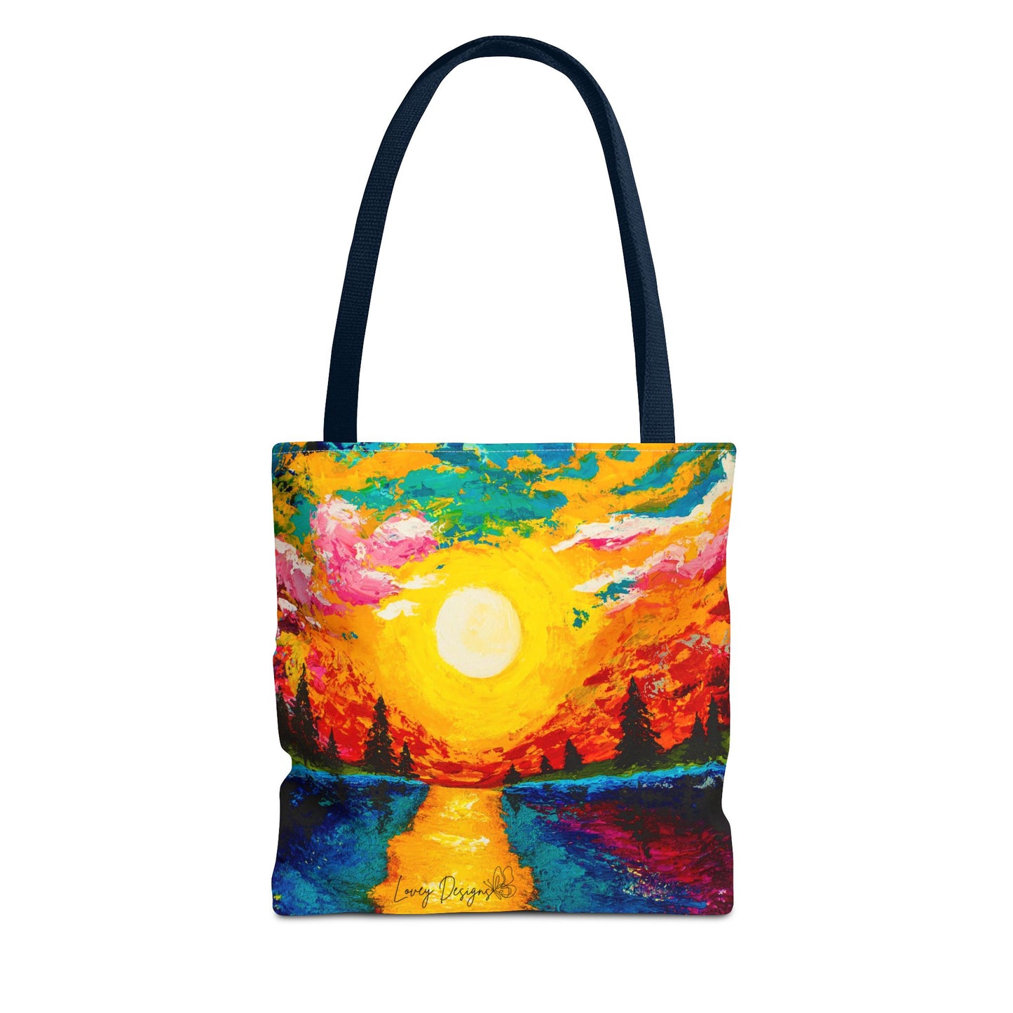 Sunset Lake Tote Bag – Vibrant Hand-Painted Sunset Canvas Carryall