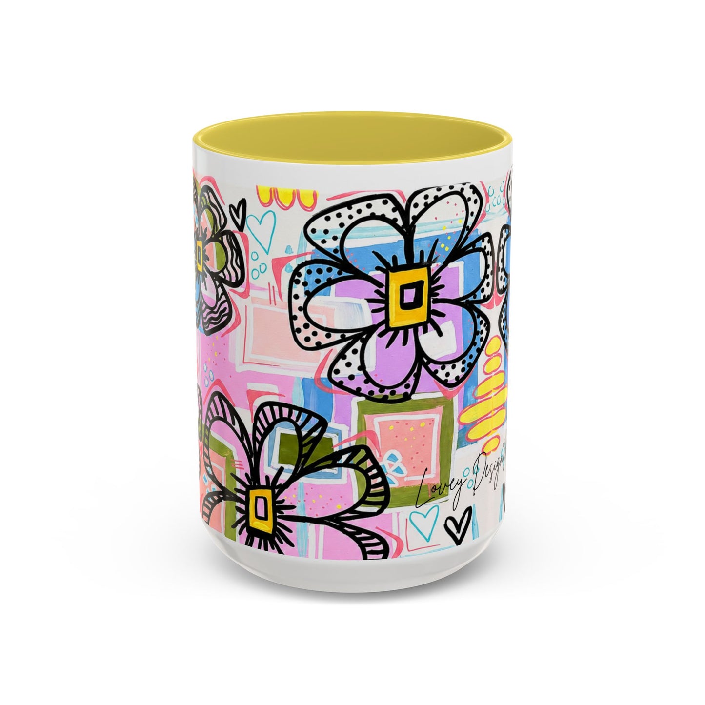 Colorful Floral Art Mug (11oz & 15oz) — Bright Hand-Drawn Flowers, Funky Pastel Coffee Cup
