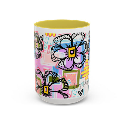 Colorful Floral Art Mug (11oz & 15oz) — Bright Hand-Drawn Flowers, Funky Pastel Coffee Cup