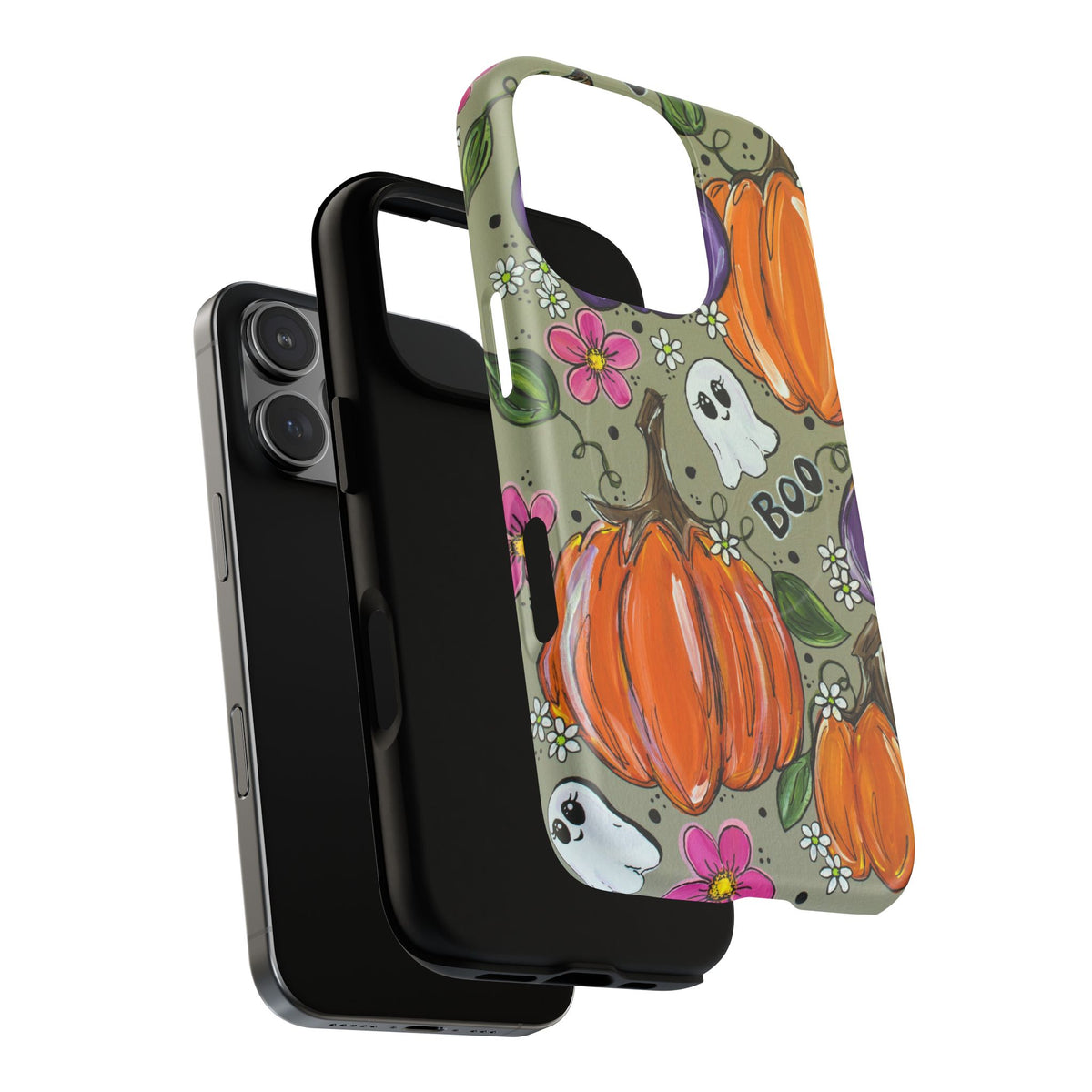 Halloween Pumpkin Ghost Tough Magnetic Phone Case — 'Boo' Fall Floral iPhone Cover