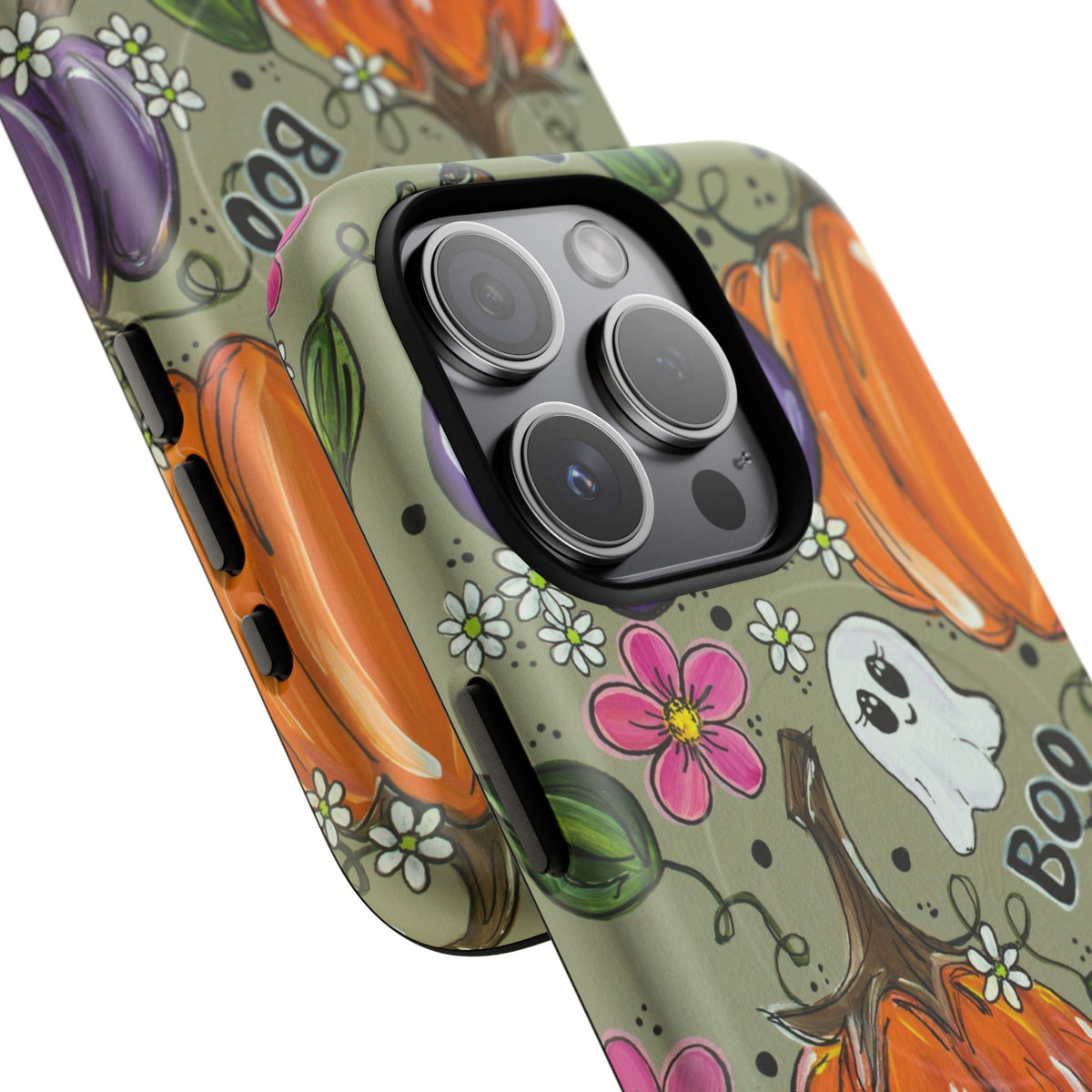 Halloween Pumpkin Ghost Tough Magnetic Phone Case — 'Boo' Fall Floral iPhone Cover