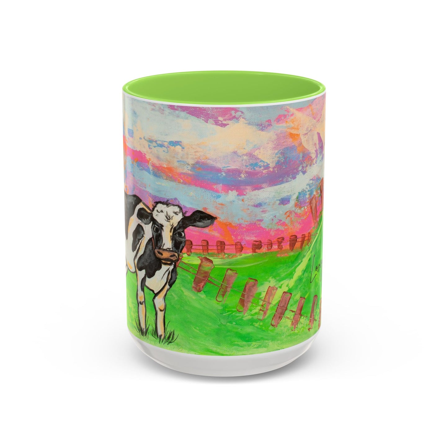 Colorful Cow Farm Art Mug (15oz) — Bright Pasture Ceramic Coffee Cup
