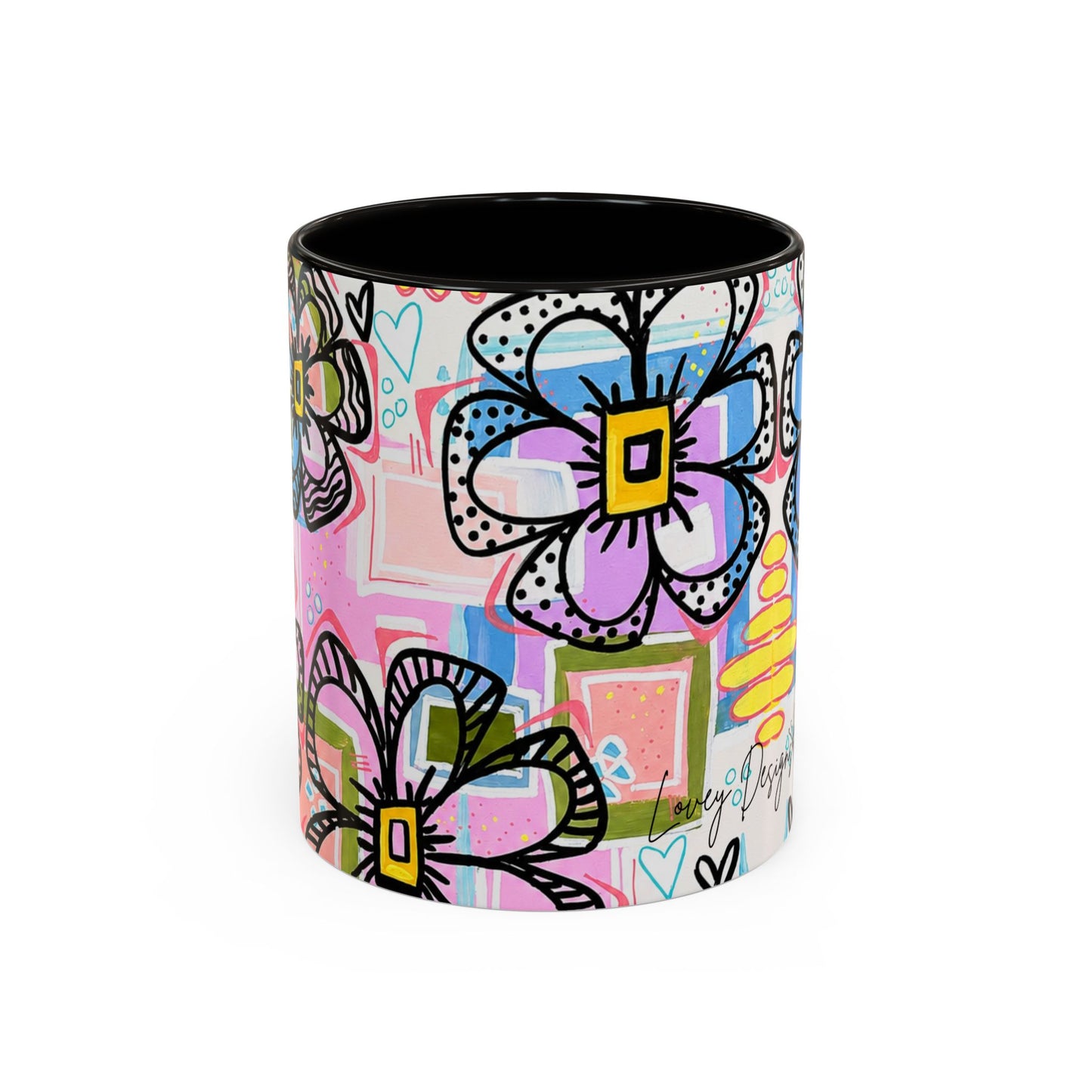 Colorful Floral Art Mug (11oz & 15oz) — Bright Hand-Drawn Flowers, Funky Pastel Coffee Cup