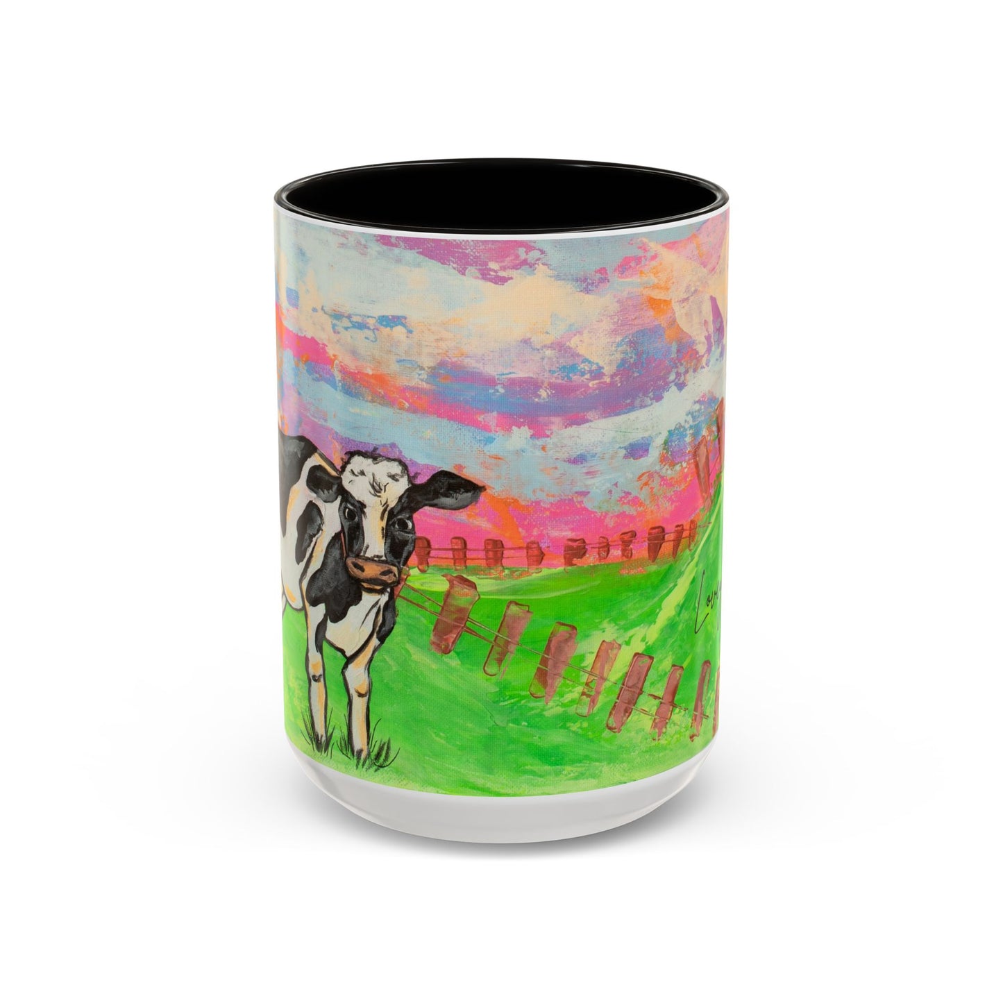 Colorful Cow Farm Art Mug (15oz) — Bright Pasture Ceramic Coffee Cup