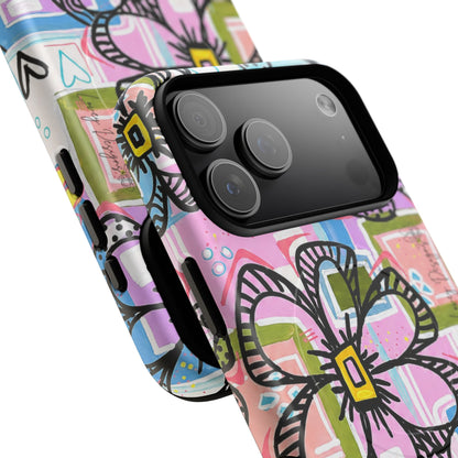 Floral Pop Tough Magnetic Phone Case — Pink Hand-Drawn Daisies