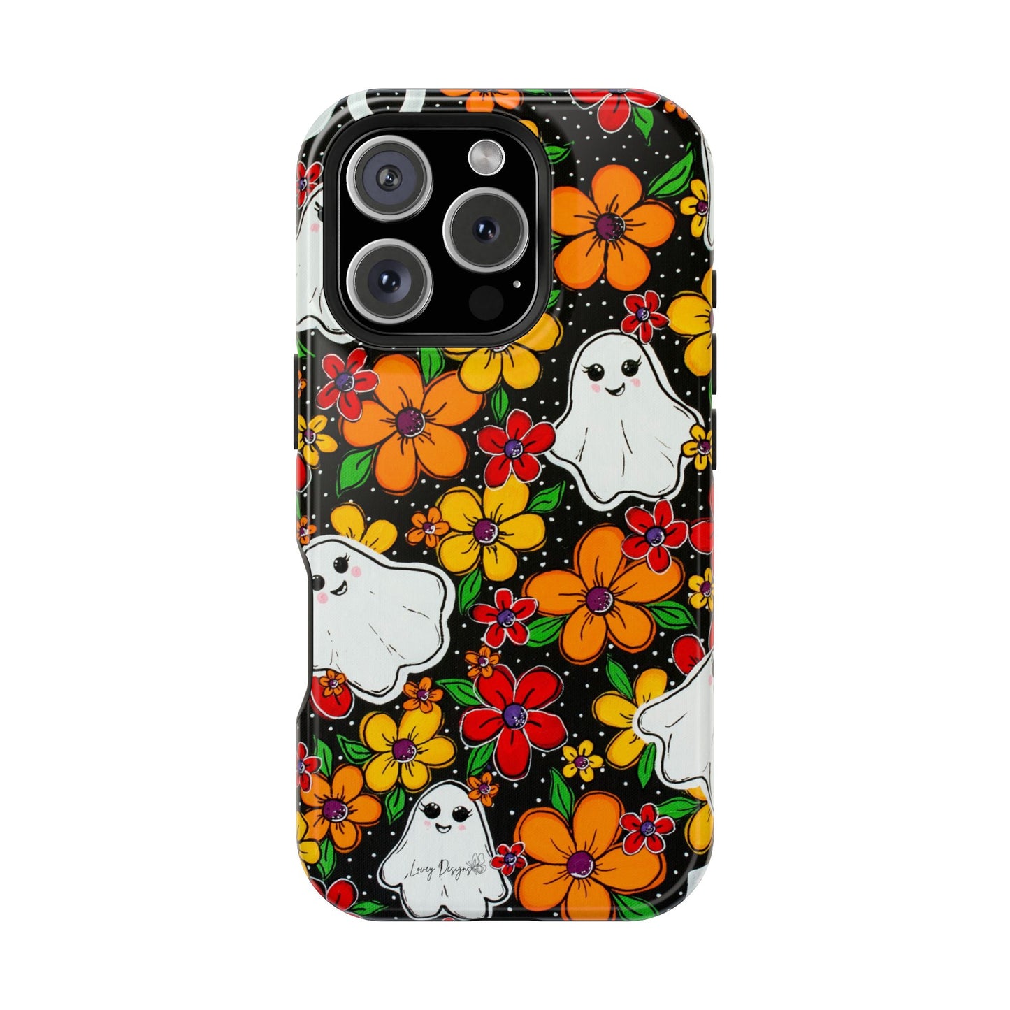 Halloween Phone Case with Ghosts and Flowers Design - Phone Case