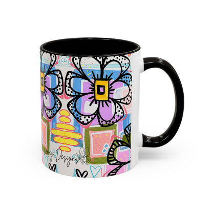 Colorful Floral Art Mug (11oz & 15oz) — Bright Hand-Drawn Flowers, Funky Pastel Coffee Cup