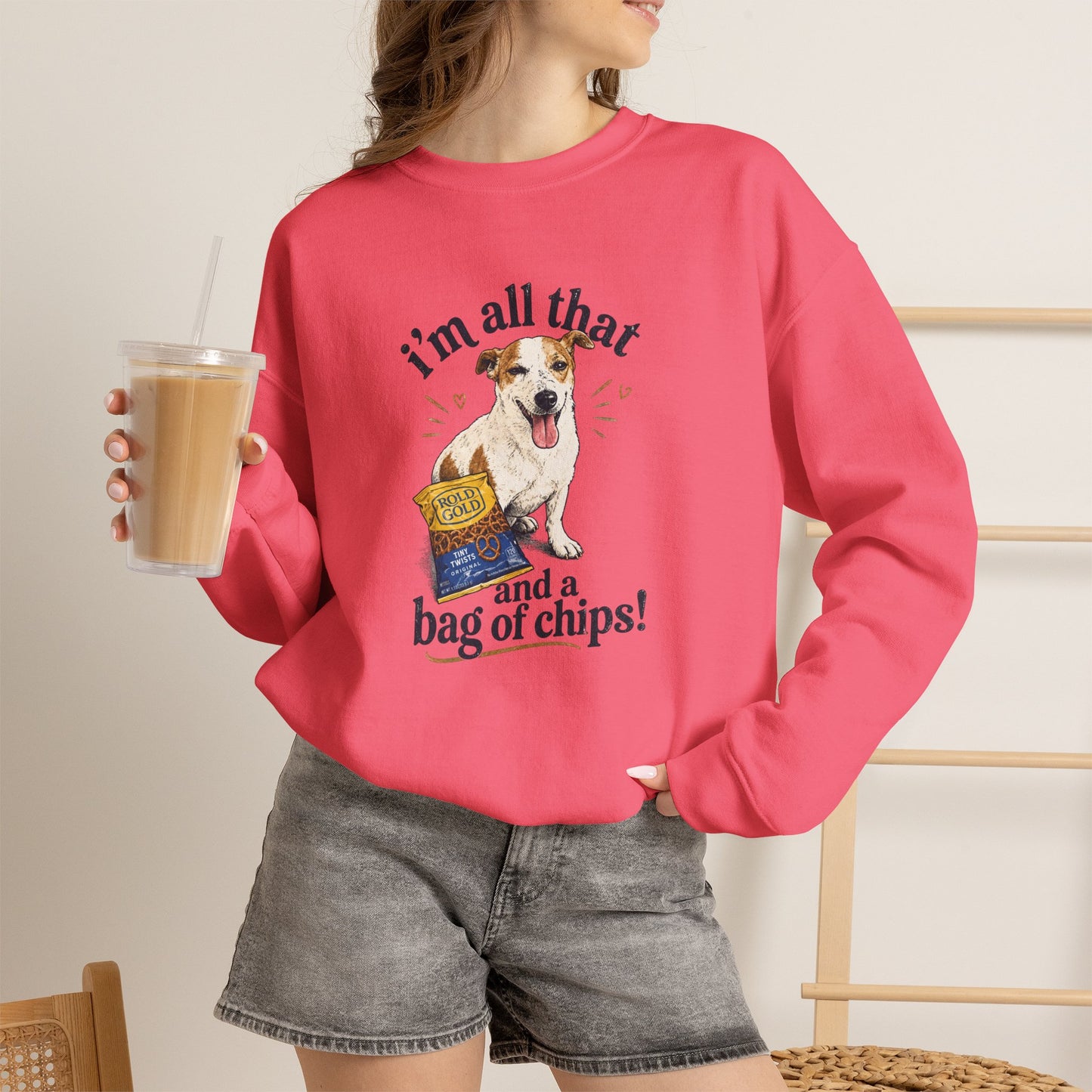Dog Lover Sweatshirt - "I’m All That and a Bag of Chips" Cute Dog Graphic Crewneck