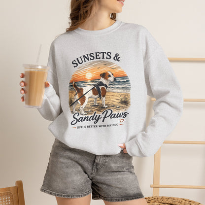 Sunsets & Sandy Paws Crewneck Sweatshirt – Beach Dog Graphic