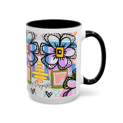 Colorful Floral Art Mug (11oz & 15oz) — Bright Hand-Drawn Flowers, Funky Pastel Coffee Cup