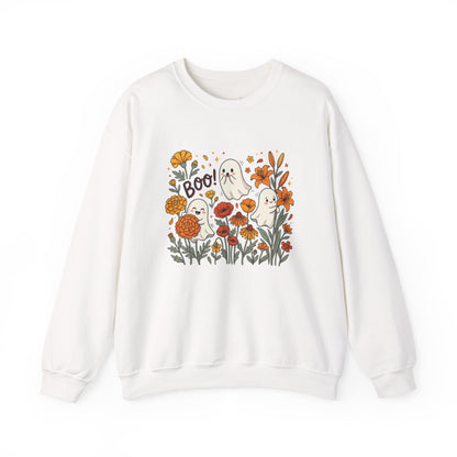 Halloween Ghosts Floral Sweatshirt — 'Boo!' Autumn Crewneck