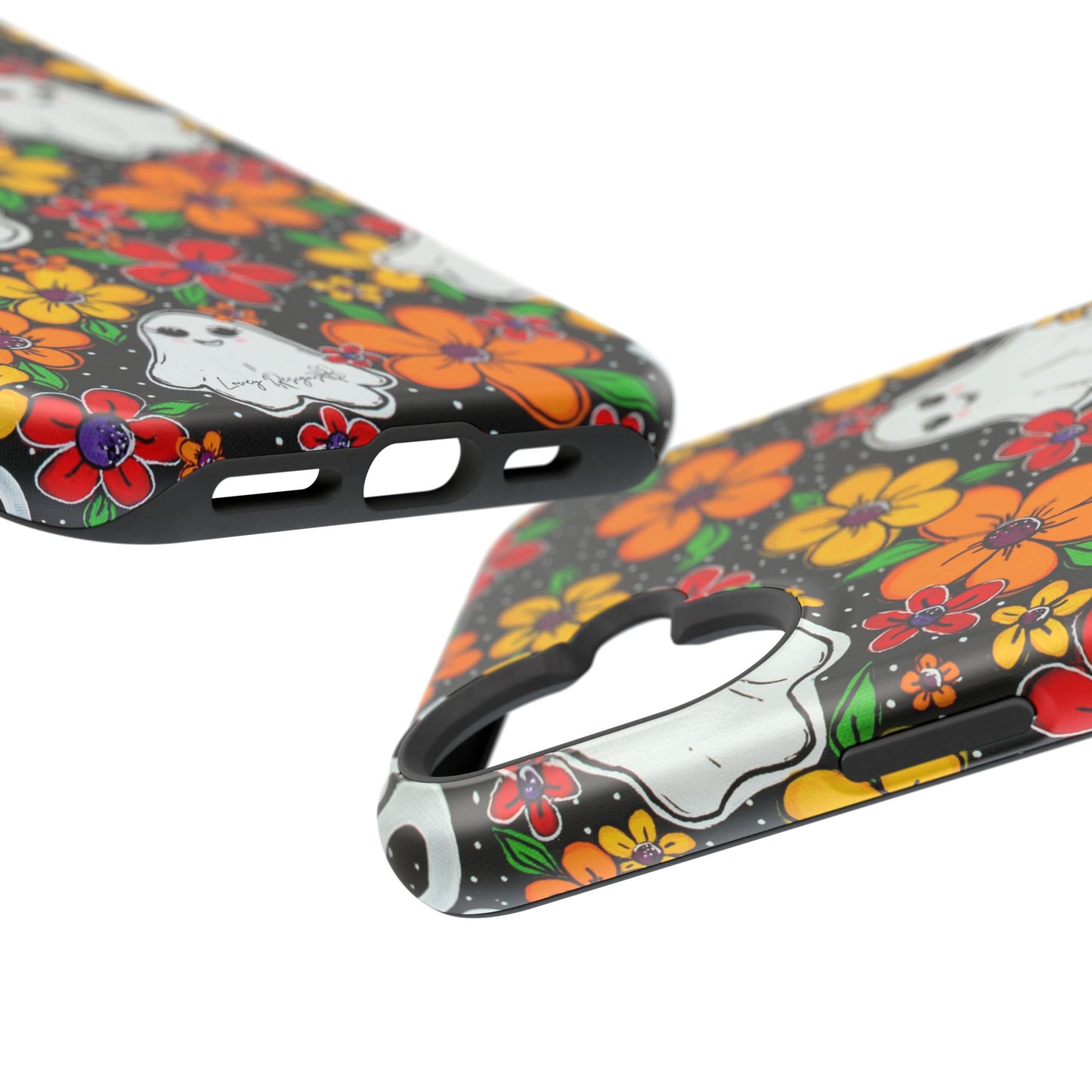 Halloween Phone Case with Ghosts and Flowers Design - Phone Case