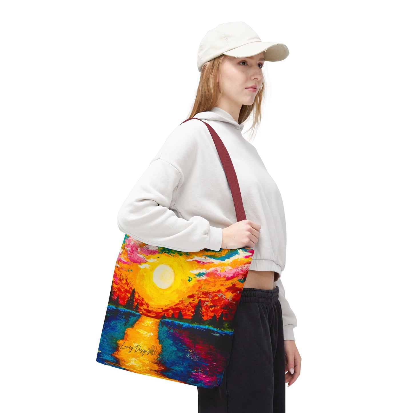 Sunset Lake Tote Bag – Vibrant Hand-Painted Sunset Canvas Carryall