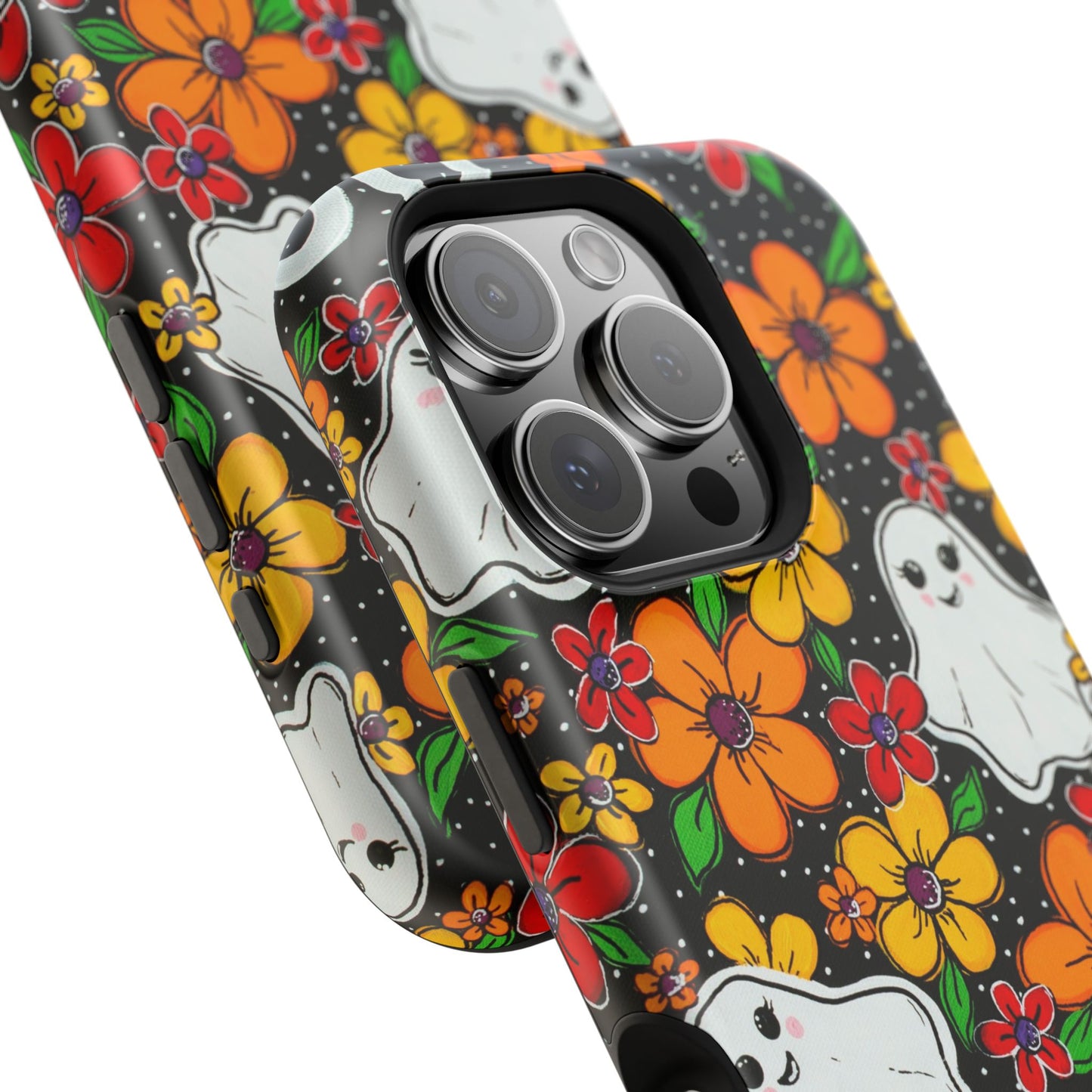 Halloween Phone Case with Ghosts and Flowers Design - Phone Case