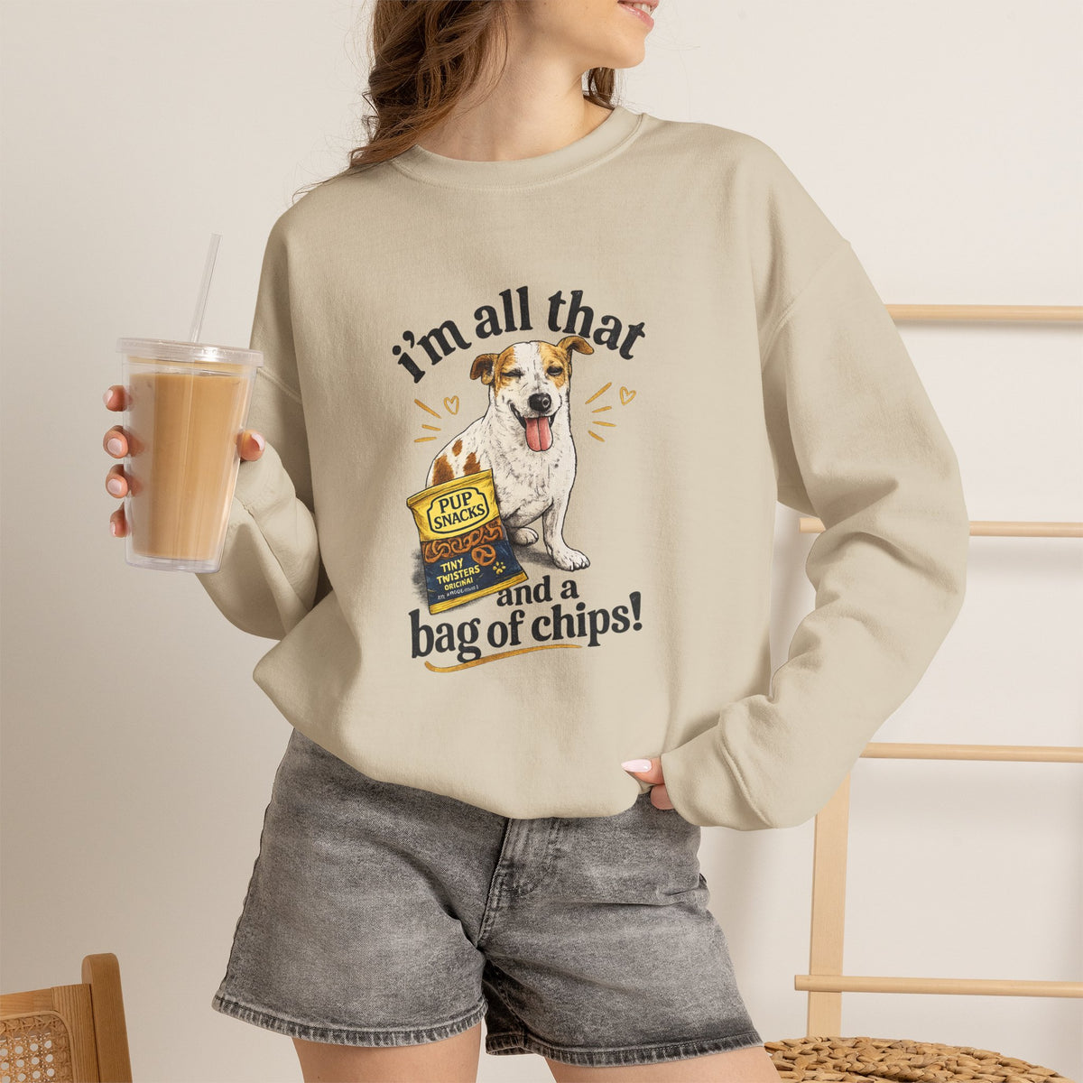 Dog Lover Sweatshirt - "I’m All That and a Bag of Chips" Cute Dog Graphic Crewneck