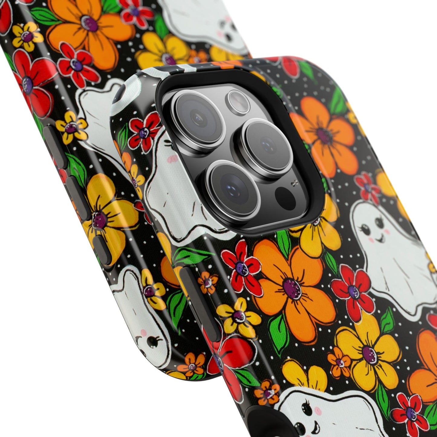 Halloween Phone Case with Ghosts and Flowers Design - Phone Case