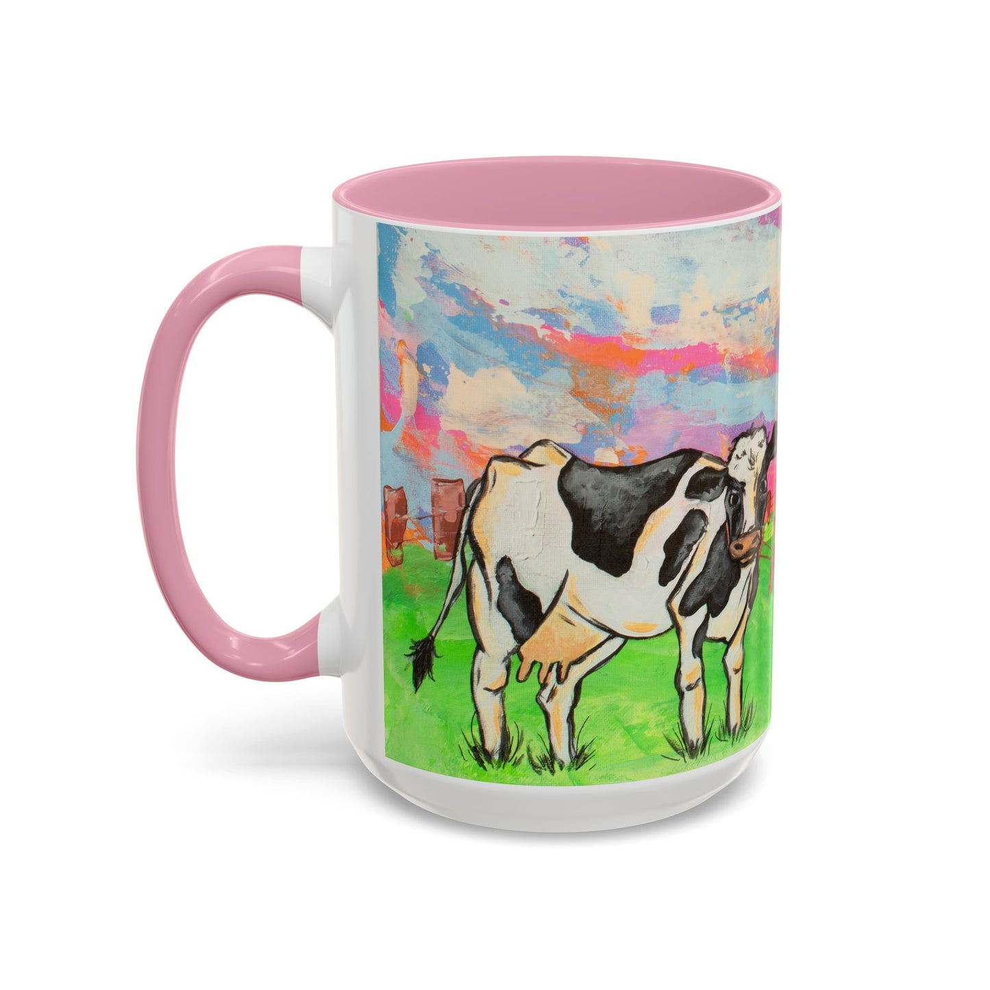 Colorful Cow Farm Art Mug (15oz) — Bright Pasture Ceramic Coffee Cup
