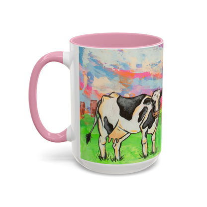 Colorful Cow Farm Art Mug (15oz) — Bright Pasture Ceramic Coffee Cup