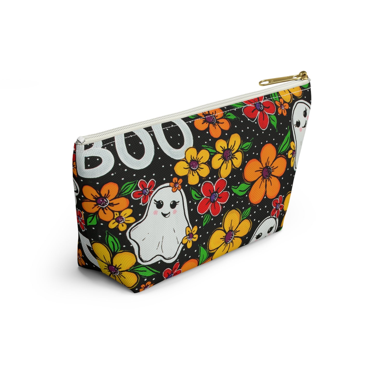 Ghosts in the Garden — 'BOO' Cosmetic Zipper Bag Halloween Ghost Floral Accessory Pouch