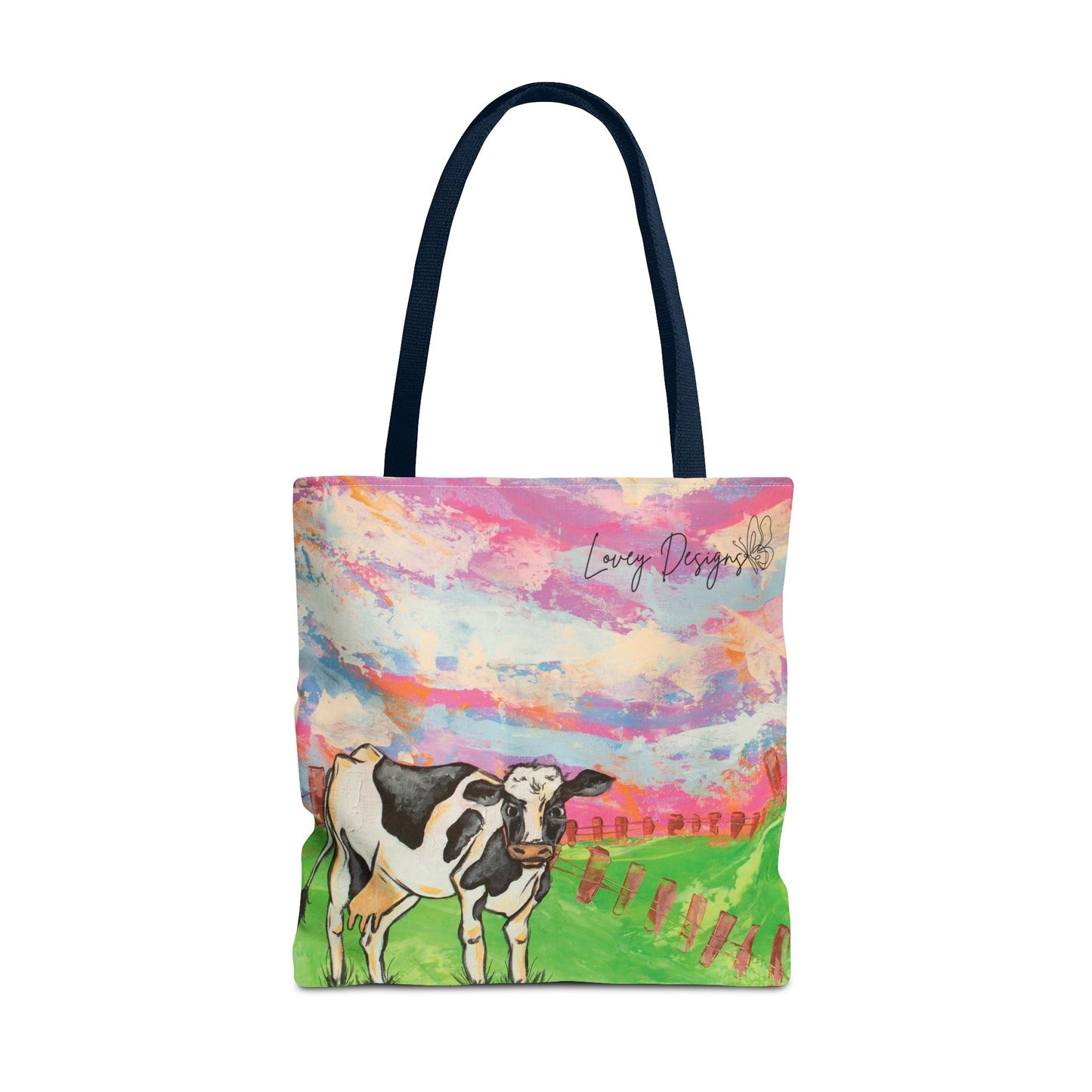 Cow Art Tote Bag — 'Love, Days' Pastel Farm Illustration