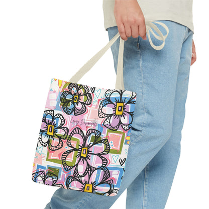 Floral Pop Art Tote Bag — Colorful Hand-Drawn Flowers AOP
