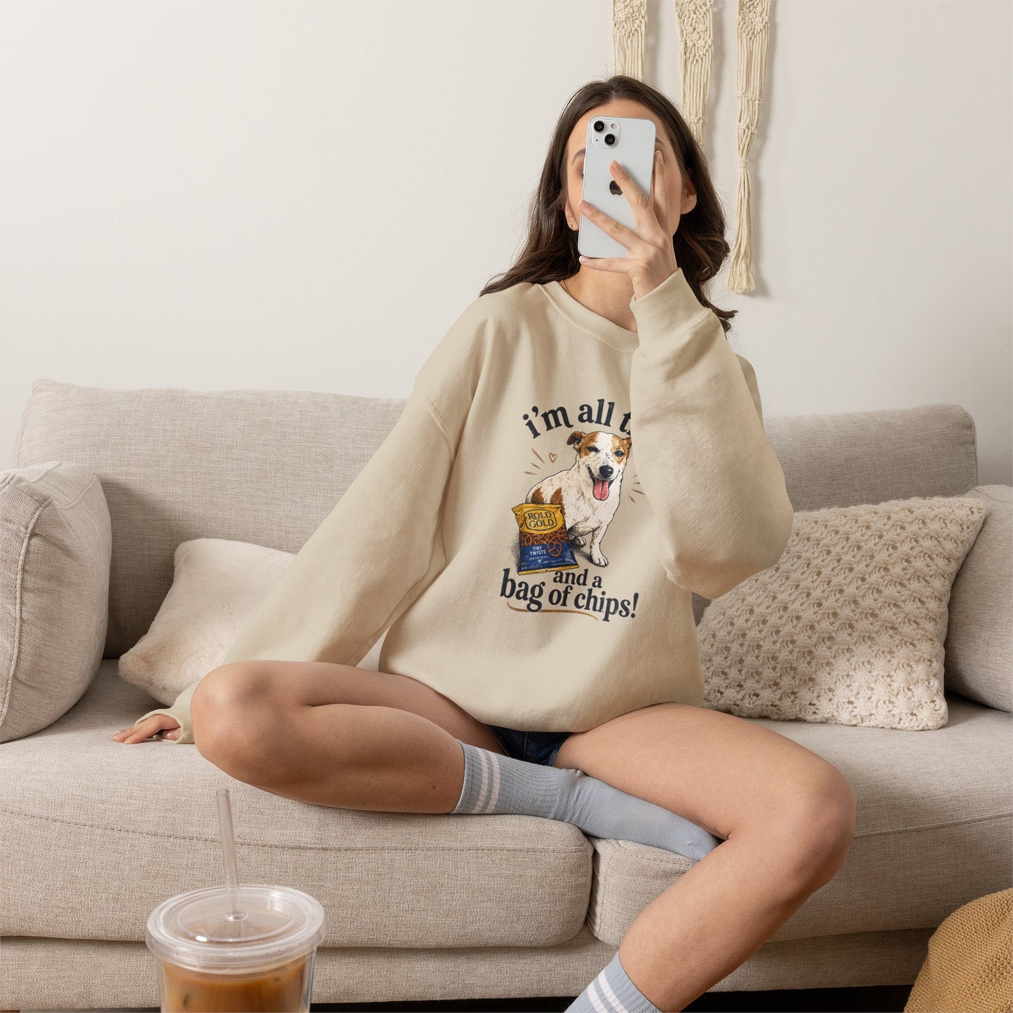 Dog Lover Sweatshirt - "I’m All That and a Bag of Chips" Cute Dog Graphic Crewneck