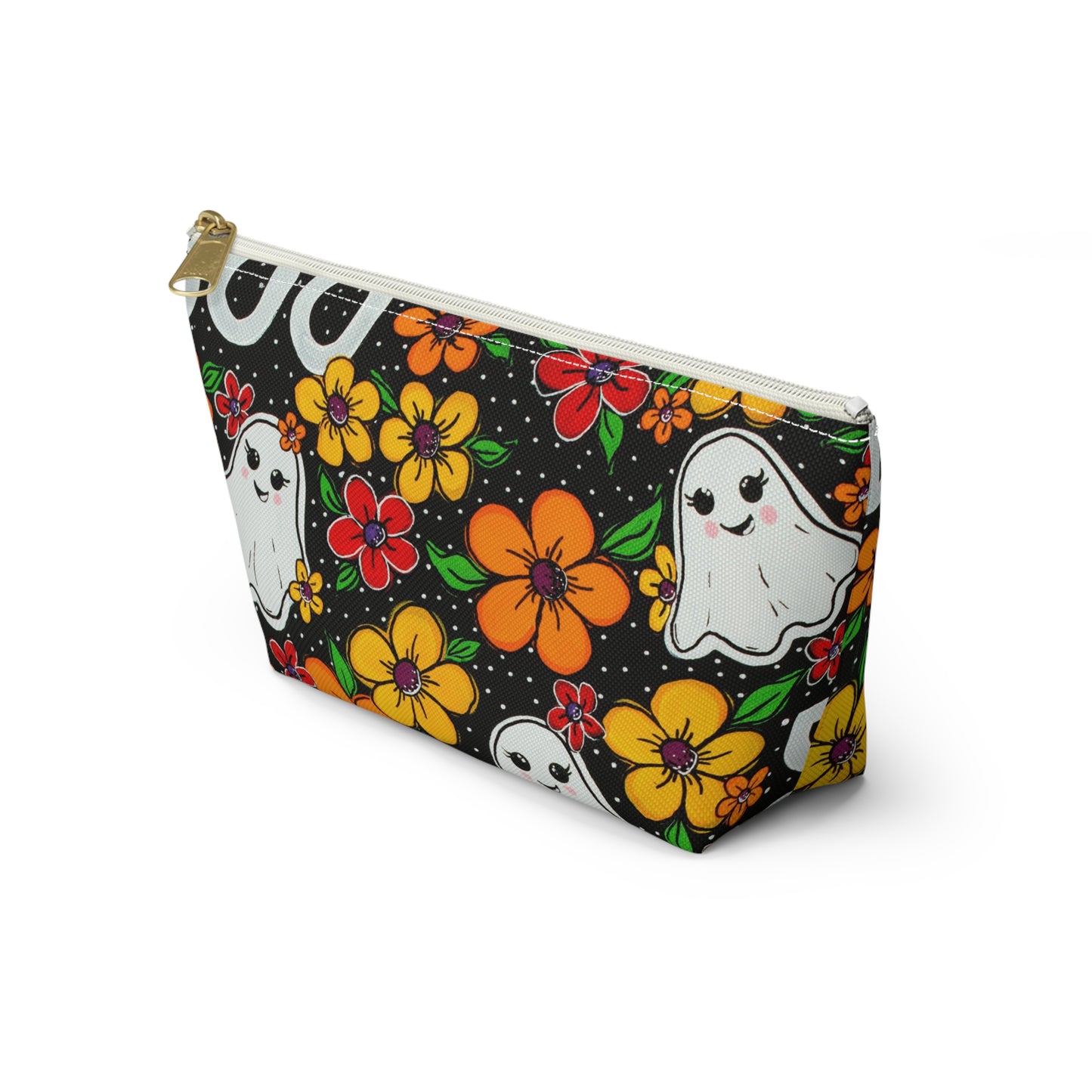 Ghosts in the Garden — 'BOO' Cosmetic Zipper Bag Halloween Ghost Floral Accessory Pouch