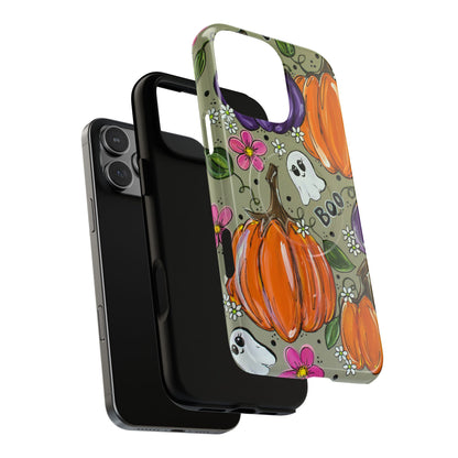 Halloween Pumpkin Ghost Tough Magnetic Phone Case — 'Boo' Fall Floral iPhone Cover