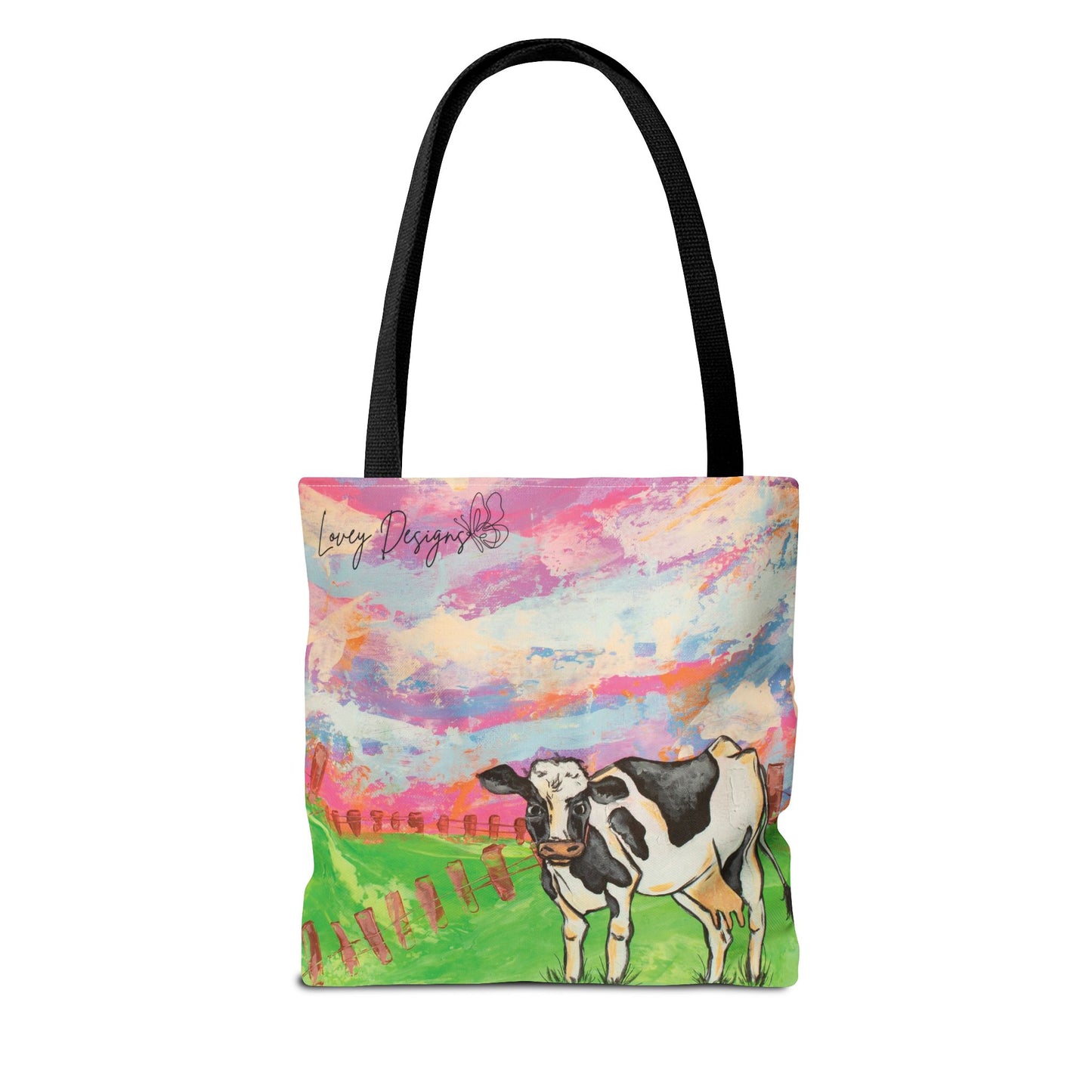 Cow Art Tote Bag — 'Love, Days' Pastel Farm Illustration